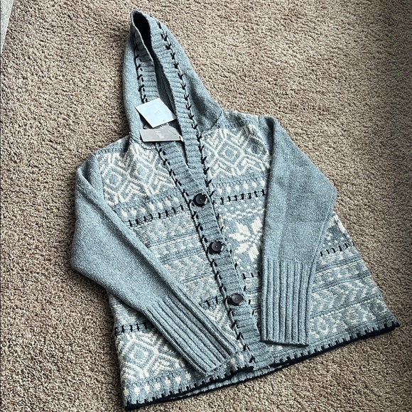 J. Jill Sweaters - NWT J. Jill Gray Patterned Hooded Cardigan Size Small